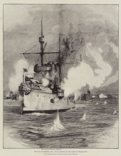 La Guerra en Asia Oriental, Ataque Naval a los Fuertes en Wei-Hai-Wei de Charles William Wyllie